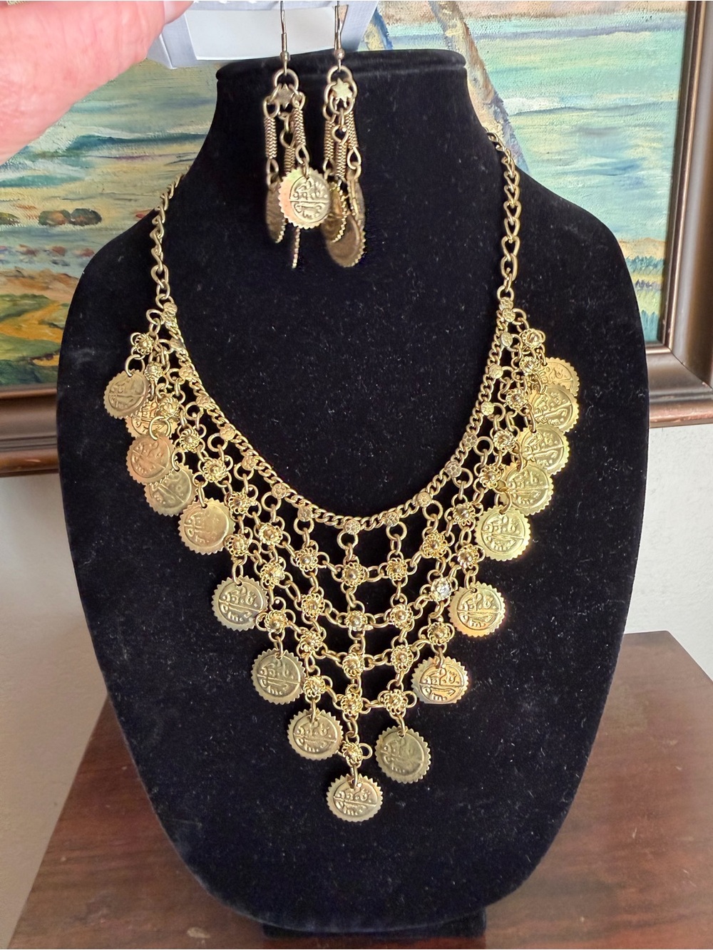 Bohemian Gold Coin Fringe Necklace & Earrings Set - Women Jewelry